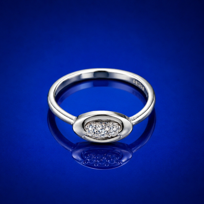 Silver Oval Bezel Three-Stone Ring
