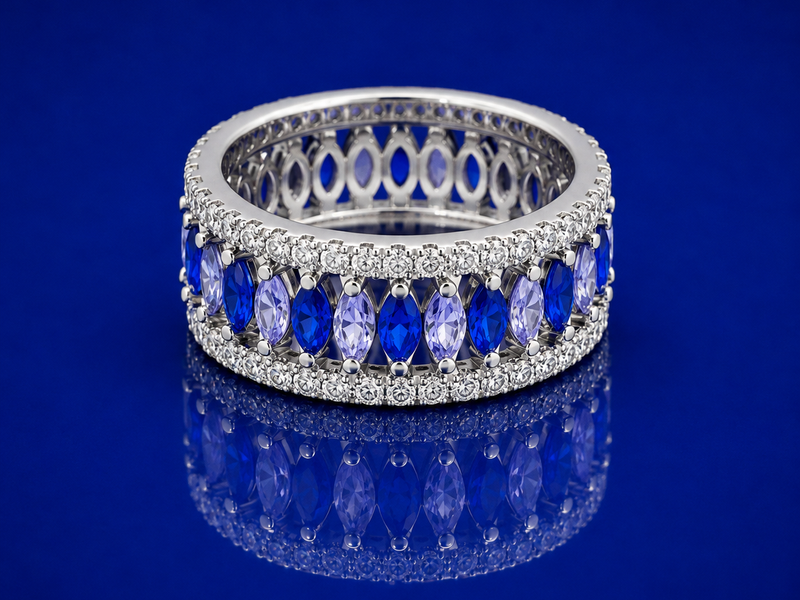 Silver Blue Marquise Eternity Band Ring