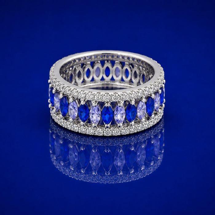 Silver Blue Marquise Eternity Band Ring