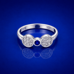 Silver Twin Pave Disc Blue Stone Ring