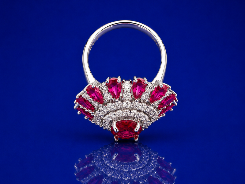 Silver Ruby Marquise Fan Cocktail Ring