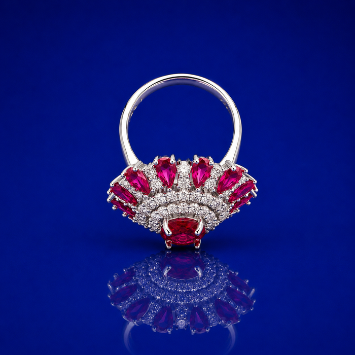 Silver Ruby Marquise Fan Cocktail Ring