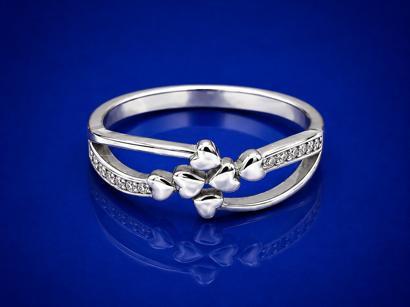 Silver Triple Heart Pave Split Band Ring