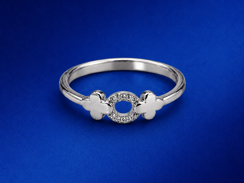 Silver Open Oval Pave Bow Ring