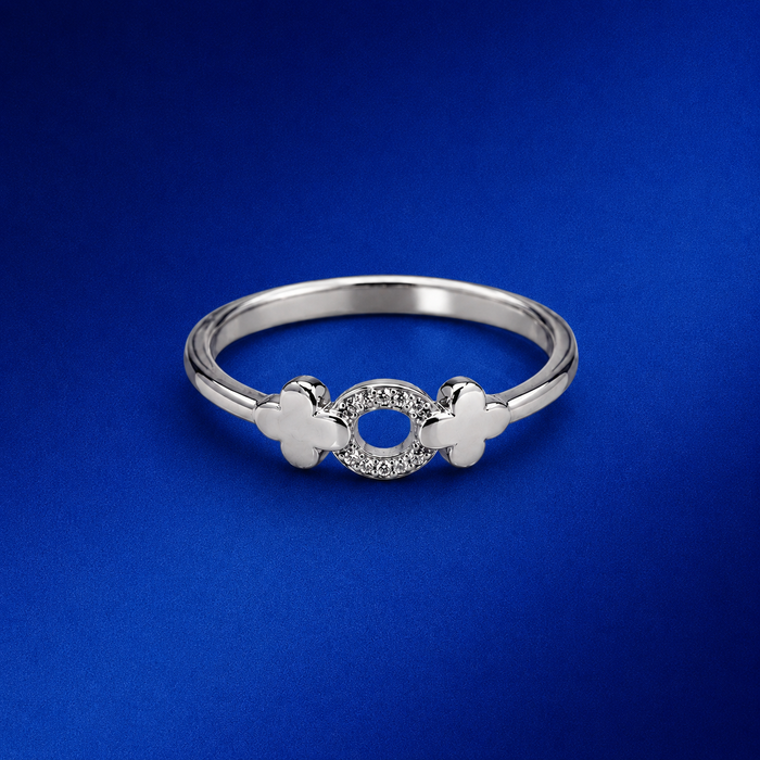 Silver Open Oval Pave Bow Ring