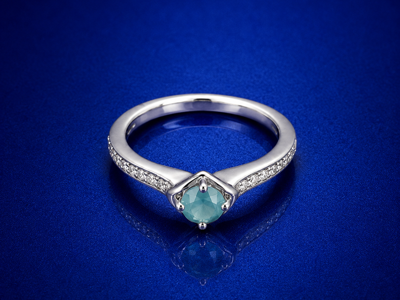 Silver Aqua Round Stone Chevron Ring
