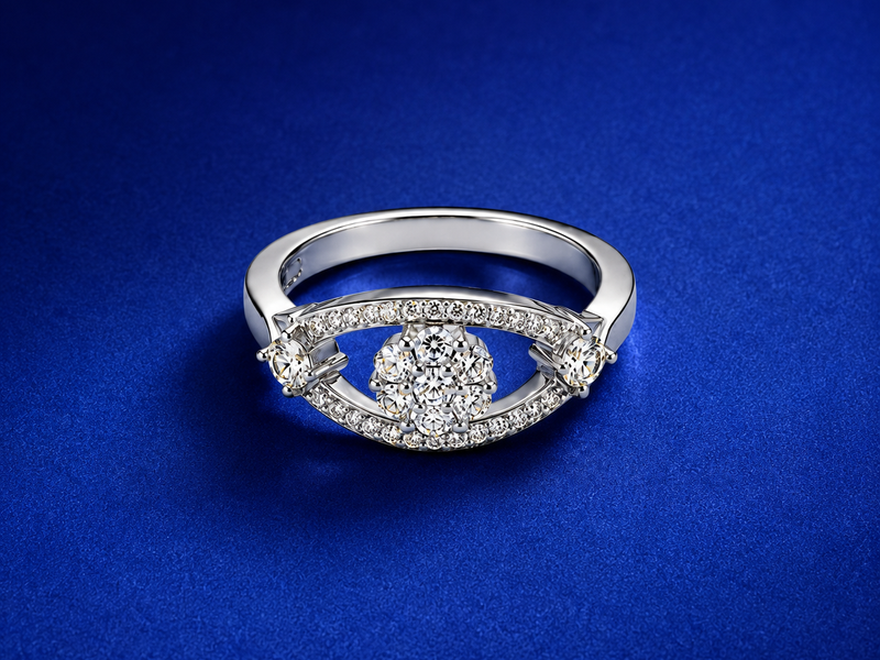 Silver Pave Eye Cluster Ring