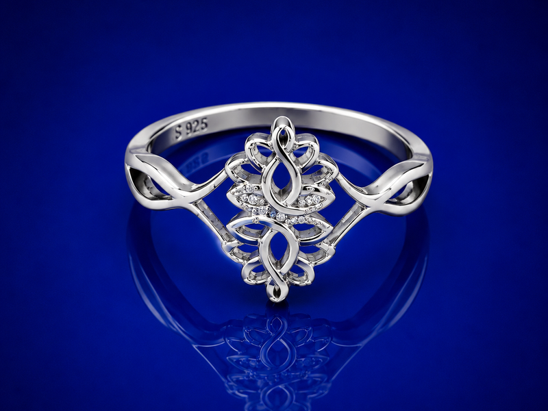 Silver Openwork Filigree Lotus Ring