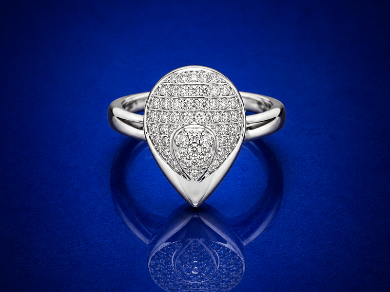 Silver Pave Pear Panel Ring