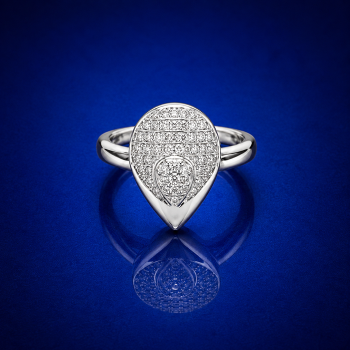 Silver Pave Pear Panel Ring