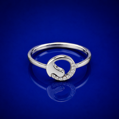 Silver Crescent Moon Pave Ring