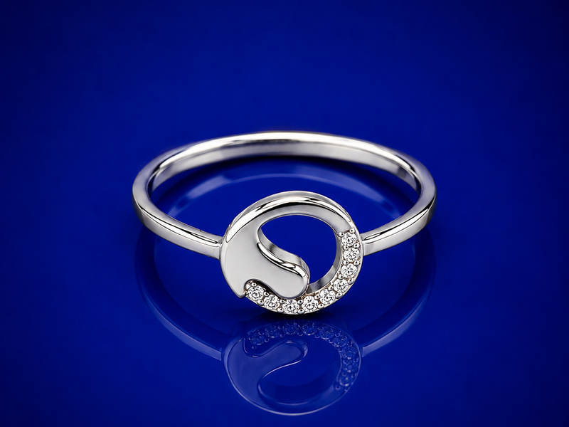 Silver Crescent Moon Pave Ring