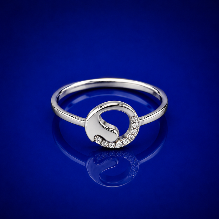 Silver Crescent Moon Pave Ring