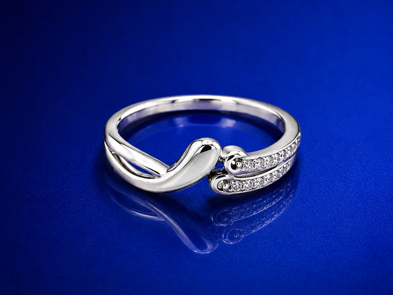 Silver Pave Swirl Wave Ring