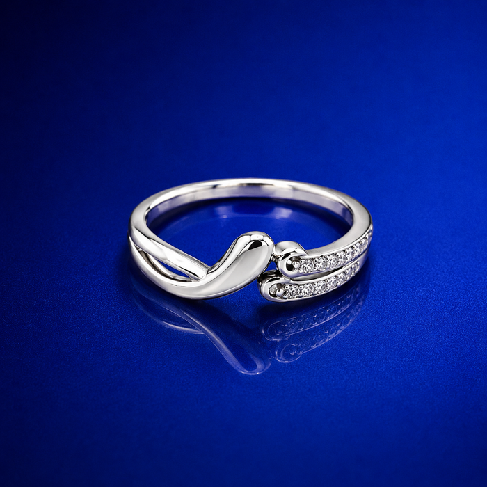 Silver Pave Swirl Wave Ring