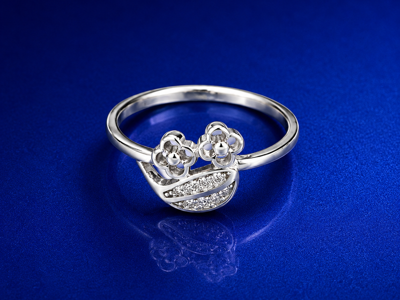 Silver Twin Flower Pave Ring