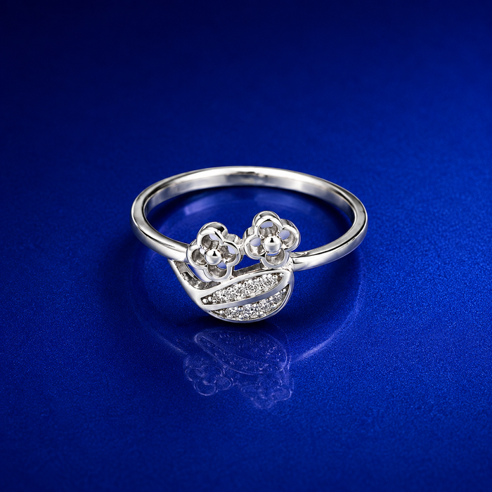 Silver Twin Flower Pave Ring