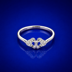 Silver Twin Pave Swan Heart Ring