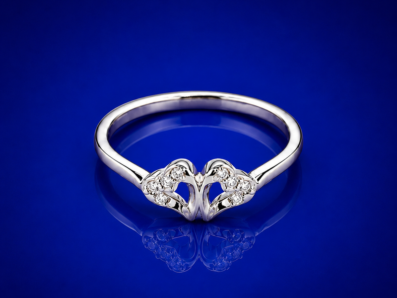 Silver Twin Pave Swan Heart Ring