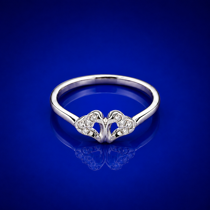 Silver Twin Pave Swan Heart Ring