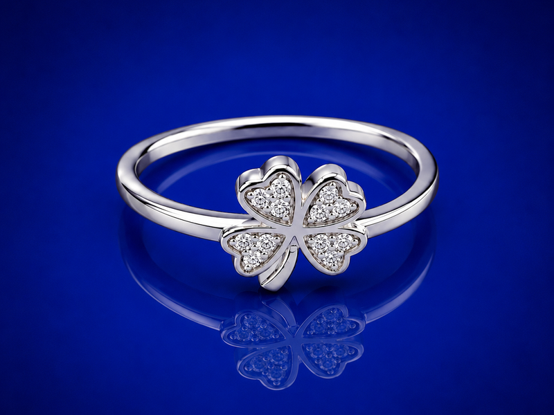 Silver Pave Four-Leaf Clover Ring