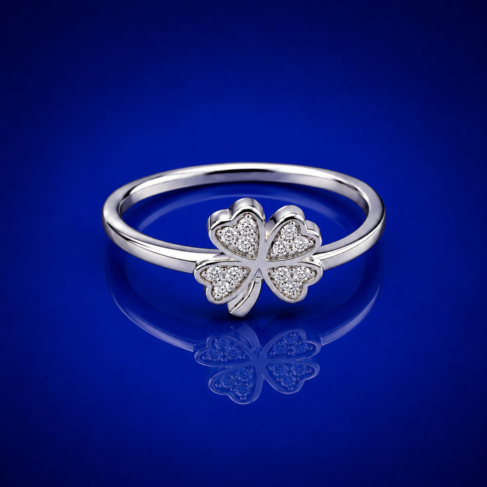 Silver Pave Four-Leaf Clover Ring