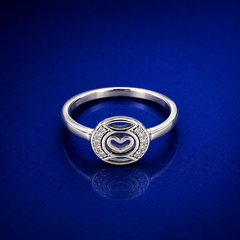 Silver Pave Circle Open Heart Ring