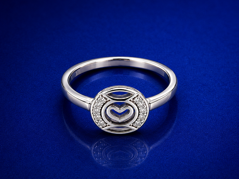 Silver Pave Circle Open Heart Ring