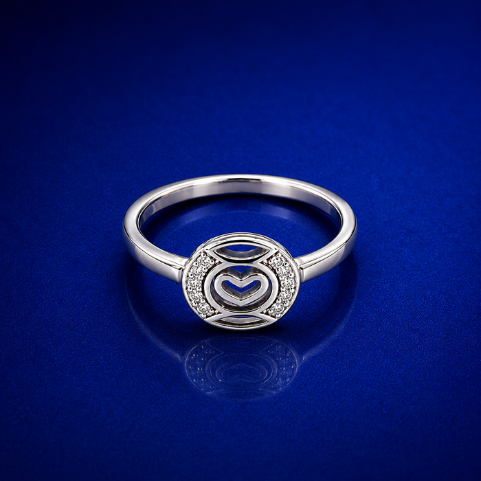 Silver Pave Circle Open Heart Ring