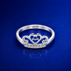 Silver Openwork Crown Heart Ring