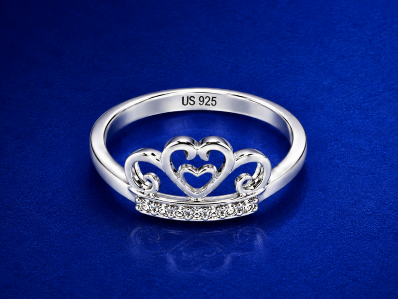 Silver Openwork Crown Heart Ring