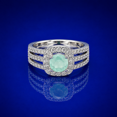 Silver Mint Stone Halo Triple-Split Ring