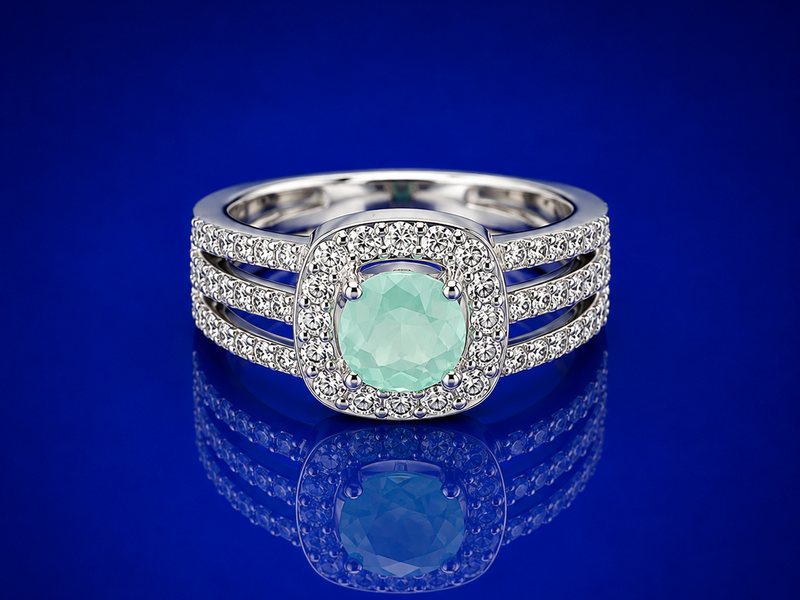 Silver Mint Stone Halo Triple-Split Ring