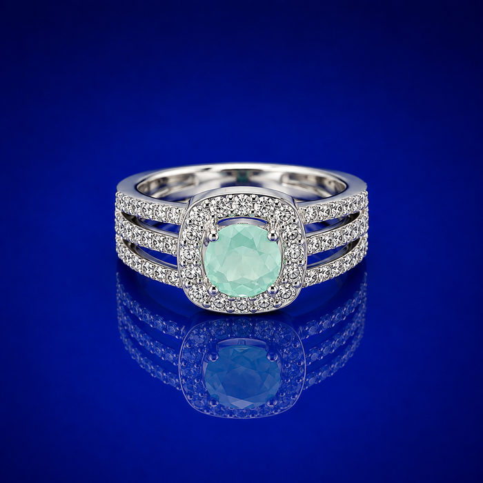 Silver Mint Stone Halo Triple-Split Ring