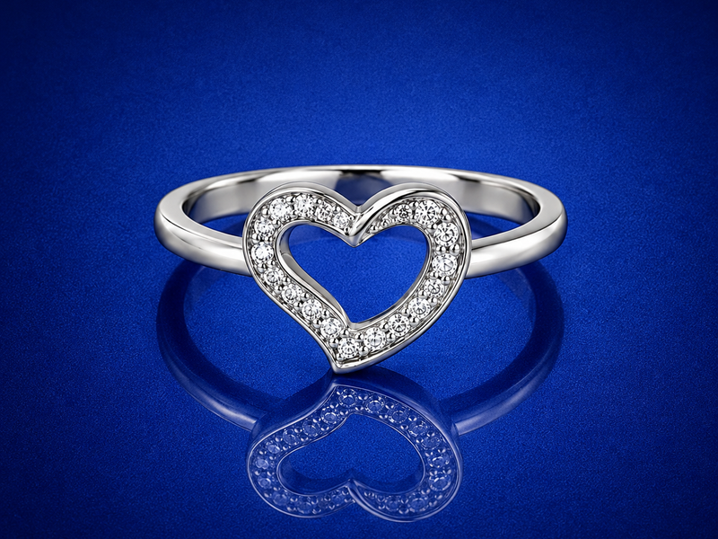 Silver Open Pave Heart Ring