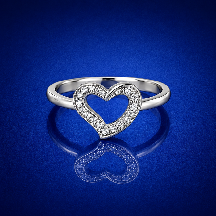 Silver Open Pave Heart Ring