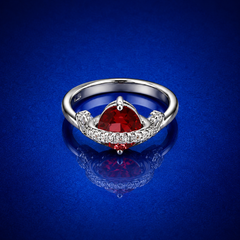 Silver Red Trillion Stone Pave Crescent Ring