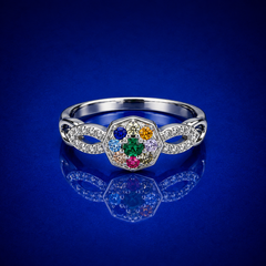 Silver Navratna Hexagon Twist Ring