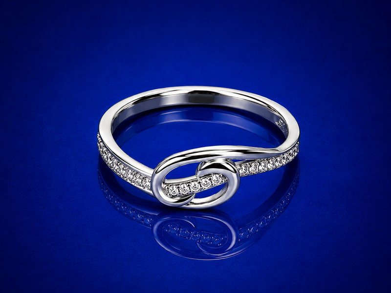 Silver Open Love Knot Pave Ring