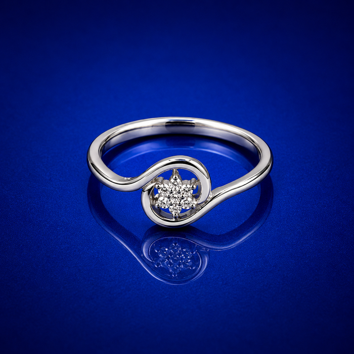 Silver Pave Cluster Circle Wave Ring