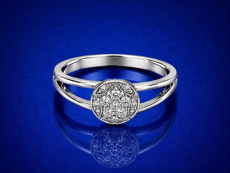 Silver Round Pave Cluster Split-Shank Ring