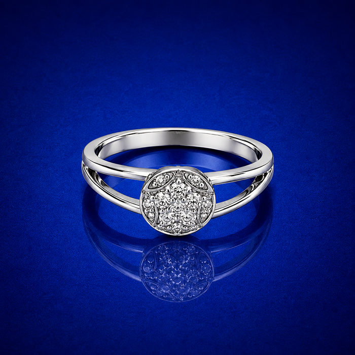 Silver Round Pave Cluster Split-Shank Ring