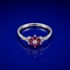 Silver Ruby & CZ Flower Cluster Ring