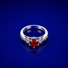 Silver Red Round Stone Pave Shoulder Ring