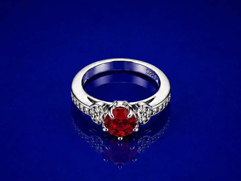 Silver Red Round Stone Pave Shoulder Ring