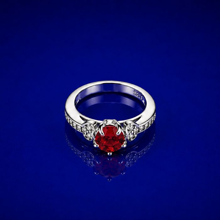 Silver Red Round Stone Pave Shoulder Ring