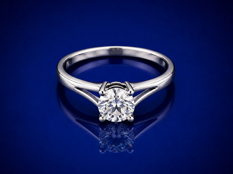 Silver Round Solitaire Four-Prong Ring