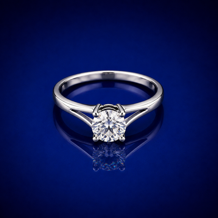 Silver Round Solitaire Four-Prong Ring