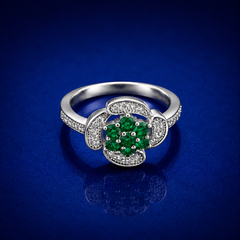 Silver Emerald Cluster Flower Ring