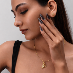 Golden Triangular Openwork Pendant & Stud Set – view 3